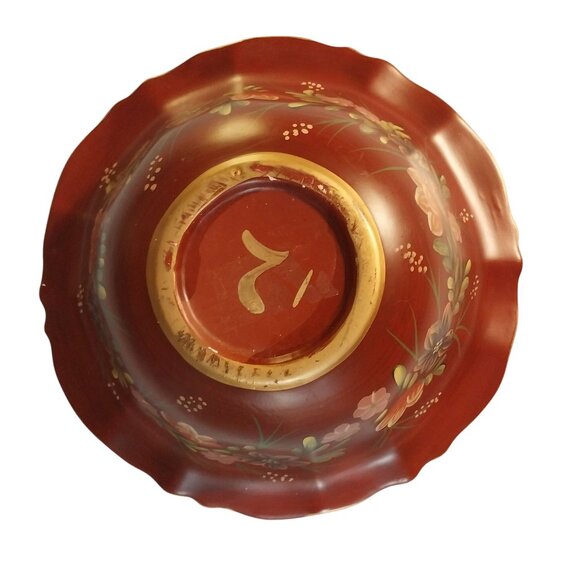 Maroon Tole Style Hand Painted Ceramic Bowl - Picture 7 of 9